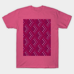 Valentine's retro polka dots 3D diamonds check burgundy T-Shirt